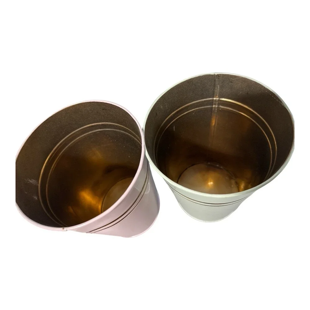 🇺🇸‎ Floral Classic Tin LG tips Bucket (2) Light Pink And Blue Galvanized.